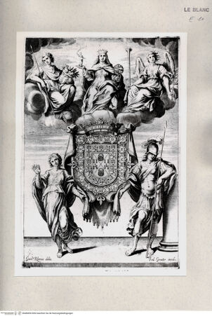 Vorderseite von Istituto Nazionale per la Grafica [http://creativecommons.org/publicdomain/mark/1.0/] Allegorische Figuren mit dem Wappen des Gaspar de Haro y Gusmán - , bh486856. Foto.