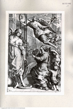 Vorderseite von Istituto Nazionale per la Grafica [http://creativecommons.org/publicdomain/mark/1.0/] Allegorie auf den Kardinal Francesco Barberini mit der Fortuna, einer vor ihr knienden Figur und der schwebenden Fama, die das Medaillonbild des Kardinals in der Hand hält - , bh486857. Foto.