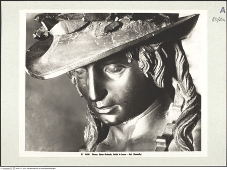 Vorderseite von Alinari [https://www.deutsche-digitale-bibliothek.de/content/lizenzen/rv-ez/] David - Detail, Kopf im Dreiviertelprofil nach links, bh487513_recto. Foto.