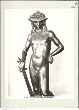 Vorderseite von Alinari [https://www.deutsche-digitale-bibliothek.de/content/lizenzen/rv-ez/] David - Ansicht der Figur in Dreiviertellänge von vorn, bh487521_recto. Foto.