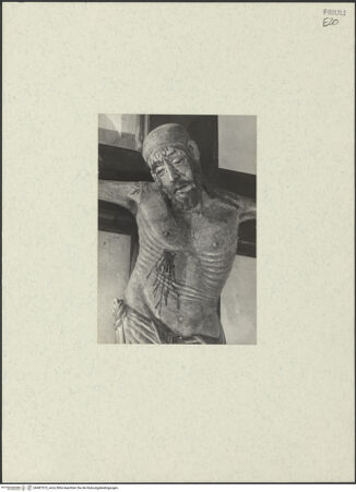 Vorderseite von Ediz. Muner di R. Codeluppi (Cividale) [https://www.deutsche-digitale-bibliothek.de/content/lizenzen/rv-ez/] Kruzifix (Christus Patiens) - Detail, Oberkörper und Kopf, bh487573_recto. Foto.