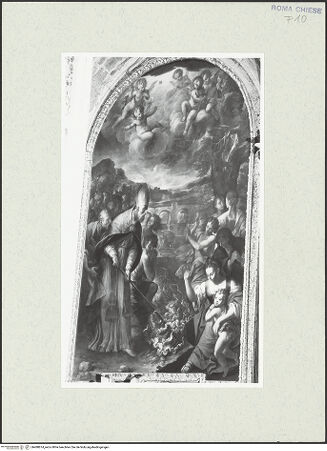 Vorderseite von Sopr. BAS ROMA [https://www.deutsche-digitale-bibliothek.de/content/lizenzen/rv-ez/] Der heilige Fredianus rettet die Stadt Lucca vor einer Überschwemmung, indem er den Fluss Serchio umleitet - , bh488874_recto. Foto.