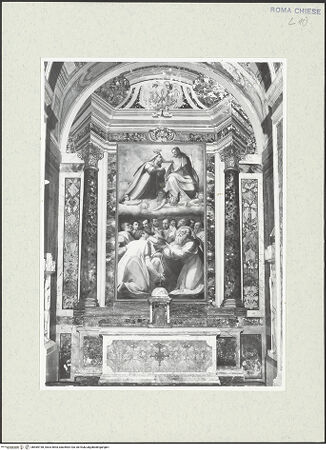 Vorderseite von Sopr. BAS ROMA [https://www.deutsche-digitale-bibliothek.de/content/lizenzen/rv-ez/] Altar der Marienkrönung - mit einem Altarbild der Marienkrönung aus dem 17. Jahrhundert, bh489198_recto. Foto.