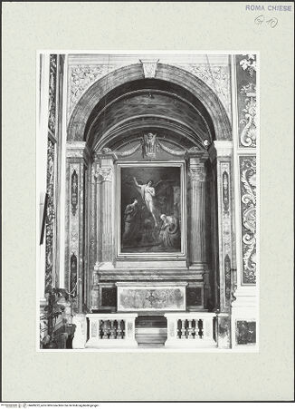 Vorderseite von Sopr. BAS ROMA [https://www.deutsche-digitale-bibliothek.de/content/lizenzen/rv-ez/] Santa Croce e San Bonaventura dei Lucchesi - 3. Kapelle rechts (dell'Arcangelo Raffaele), bh489222_recto. Foto.
