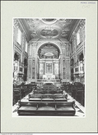 Vorderseite von Sopr. BAS ROMA [https://www.deutsche-digitale-bibliothek.de/content/lizenzen/rv-ez/] Santa Croce e San Bonaventura dei Lucchesi - Inneres nach Osten, bh489231_recto. Foto.