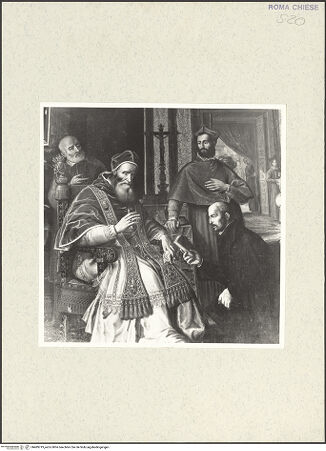 Vorderseite von Sopr. BAS Roma [https://www.deutsche-digitale-bibliothek.de/content/lizenzen/rv-ez/] Papst Paul III. approbiert die Gesellschaft Jesu - Detail, bh489719_recto. Foto.