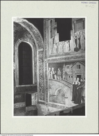 Vorderseite von Sopr. BAS Roma [https://www.deutsche-digitale-bibliothek.de/content/lizenzen/rv-ez/] Santa Francesca Romana in Tor de' SpecchiHaus der hl. Francesca RomanaCappella Vecchia - Linke Hälfte der Süd-/ Altarwand (Felder 1 und 2) und angrenzendes Rundbodenfenster der linken Wand, bh490794_recto. Foto.