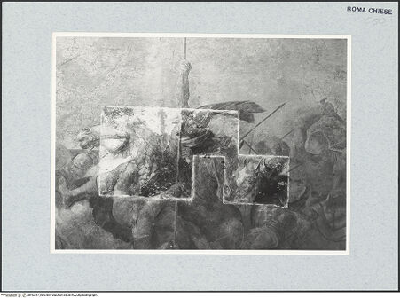 Vorderseite von Sopr. BAS ROMA [https://www.deutsche-digitale-bibliothek.de/content/lizenzen/rv-ez/] Sieg Josuahs über die Amalekiten - Detail, während der Restaurierung, bh492447_recto. Foto.