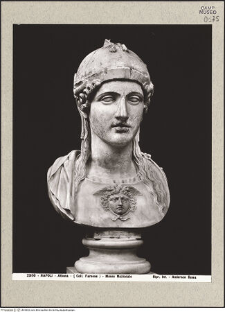 Vorderseite von Alinari [https://www.deutsche-digitale-bibliothek.de/content/lizenzen/rv-ez/] Kopf der Athena, römische Adaption eines griechischen Kopfes aus der 2. Hälfte des 5. Jahrhunderts v. Chr. - Gesamtansicht, bh493003_recto. Foto.