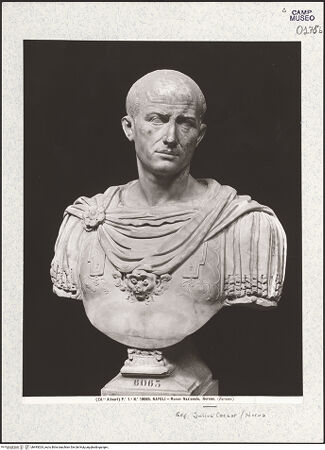 Vorderseite von Alinari [https://www.deutsche-digitale-bibliothek.de/content/lizenzen/rv-ez/] Büste eines Kaisers (sog. Julius Caesar oder Nerva) - Gesamtansicht, bh493024_recto. Foto.