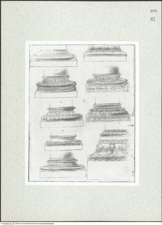 Vorderseite von Courtauld Institute [https://www.deutsche-digitale-bibliothek.de/content/lizenzen/rv-ez/] Houfe AlbumFolio 12: Aufnahmen neun verschiedener Säulenbasen - , bh493119_recto. Foto.