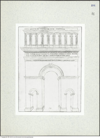 Vorderseite von Courtauld Institute [https://www.deutsche-digitale-bibliothek.de/content/lizenzen/rv-ez/] Houfe AlbumFolio 18: Rekonstruktion des Augustusbogens in Fano - , bh493124_recto. Foto.