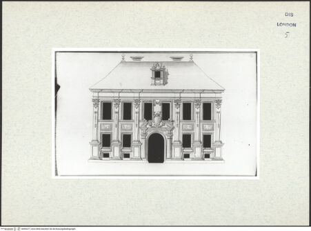 Vorderseite von Courtauld Institute [https://www.deutsche-digitale-bibliothek.de/content/lizenzen/rv-ez/] Varii Disegni d'Architettura...Seite 94: Fassadenaufriss eines zweigeschossigen Palazzetto mit ionischer Kolossalordnung - , bh493277_recto. Foto.