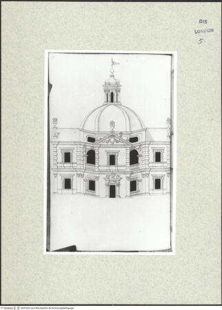 Vorderseite von Courtauld Institute [https://www.deutsche-digitale-bibliothek.de/content/lizenzen/rv-ez/] Varii Disegni d'Architettura...Seite 86: Fassadenaufriss eines oktogonalen, überkuppelten Villengebäudes - , bh493429_recto. Foto.