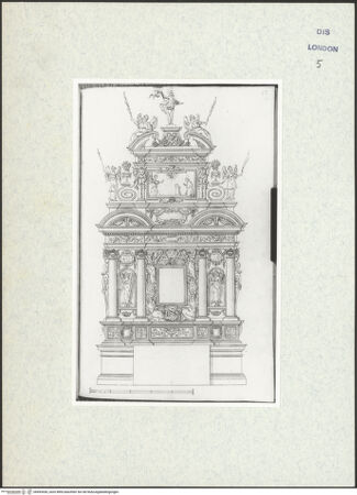 Vorderseite von Courtauld Institute [https://www.deutsche-digitale-bibliothek.de/content/lizenzen/rv-ez/] Varii Disegni d'Architettura...Seite 83: Entwurf für einen triumphbogenartigen Ädikulaaltar ionischer Ordnung mit Auszug - , bh493436_recto. Foto.