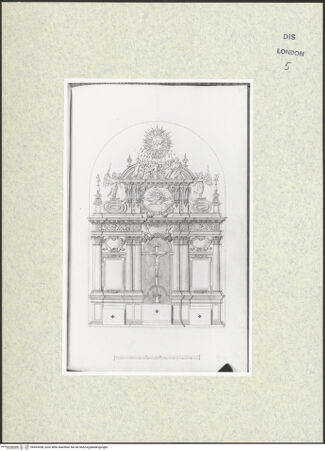Vorderseite von Courtauld Institute [https://www.deutsche-digitale-bibliothek.de/content/lizenzen/rv-ez/] Varii Disegni d'Architettura...Seite 85: Entwurf für eine triumphbogenartige Ädikulaarchitektur für drei Altäre mit zentralem Auszug - , bh493438_recto. Foto.