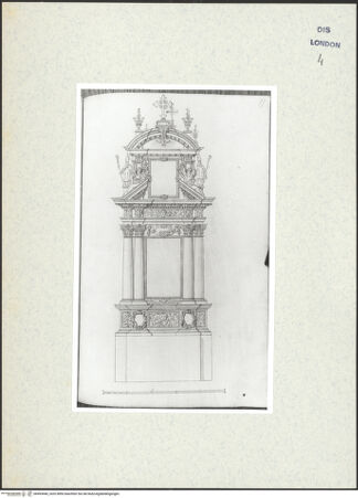 Vorderseite von Courtauld Institute [https://www.deutsche-digitale-bibliothek.de/content/lizenzen/rv-ez/] Varii Disegni d'Architettura...Seite 77: Entwurf für einen Ädikulaaltar korinthischer Ordnung mit Auszug - , bh493440_recto. Foto.