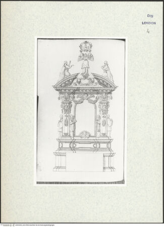 Vorderseite von Courtauld Institute [https://www.deutsche-digitale-bibliothek.de/content/lizenzen/rv-ez/] Varii Disegni d'Architettura...Seite 72: Entwurf für einen Ädikulaaltar mit gesprengtem Giebel - , bh493445_recto. Foto.