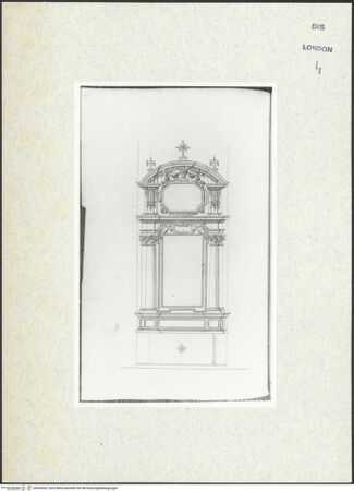 Vorderseite von Courtauld Institute [https://www.deutsche-digitale-bibliothek.de/content/lizenzen/rv-ez/] Varii Disegni d'Architettura...Seite 70: Entwurf für einen Ädikulaaltar ionischer Ordnung mit attikaartigem Aufsatz - , bh493453_recto. Foto.