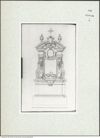 Vorderseite von Courtauld Institute [https://www.deutsche-digitale-bibliothek.de/content/lizenzen/rv-ez/] Varii Disegni d'Architettura...Seite 64: Entwurf für ein Wandgrab in der Form einer Ädikula - , bh493456_recto. Foto.