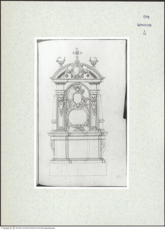 Vorderseite von Courtauld Institute [https://www.deutsche-digitale-bibliothek.de/content/lizenzen/rv-ez/] Varii Disegni d'Architettura...Seite 65: Entwurf für ein Wandgrab in der Form einer Ädikula - , bh493457_recto. Foto.