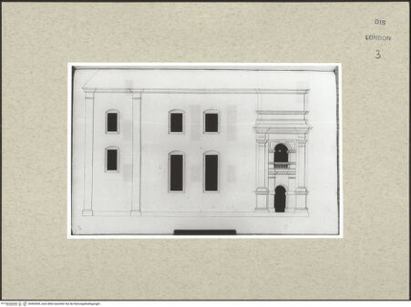 Vorderseite von Courtauld Institute [https://www.deutsche-digitale-bibliothek.de/content/lizenzen/rv-ez/] Varii Disegni d'Architettura...Seite 44: Aufriss der Flanke einer Kirche mit integrierter Vorhalle - , bh493469_recto. Foto.