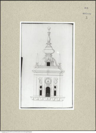 Vorderseite von Courtauld Institute [https://www.deutsche-digitale-bibliothek.de/content/lizenzen/rv-ez/] Varii Disegni d'Architettura...Seite 48: Aufriss eines Kirchturms - , bh493475_recto. Foto.