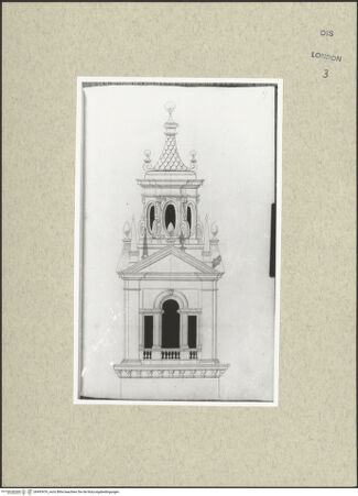 Vorderseite von Courtauld Institute [https://www.deutsche-digitale-bibliothek.de/content/lizenzen/rv-ez/] Varii Disegni d'Architettura...Seite 47: Aufriss eines Kirchturms - , bh493476_recto. Foto.