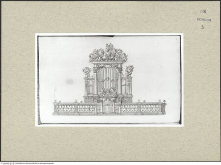 Vorderseite von Courtauld Institute [https://www.deutsche-digitale-bibliothek.de/content/lizenzen/rv-ez/] Varii Disegni d'Architettura...Seite 52: Entwurf für ein Orgelprospekt - , bh493483_recto. Foto.