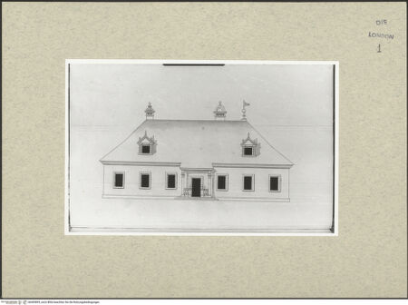 Vorderseite von Courtauld Institute [https://www.deutsche-digitale-bibliothek.de/content/lizenzen/rv-ez/] Varii Disegni d'Architettura...Seite 10: Aufriss eines eingeschossigen Landhauses - , bh493893_recto. Foto.