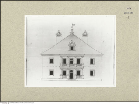 Vorderseite von Courtauld Institute [https://www.deutsche-digitale-bibliothek.de/content/lizenzen/rv-ez/] Varii Disegni d'Architettura...Seite 4: Aufriss eines zweigeschossigen Landhauses mit Loggienvorbau - , bh493898_recto. Foto.