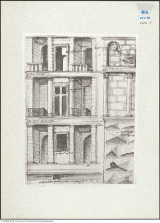 Vorderseite von Kupferstichkabinett [https://www.deutsche-digitale-bibliothek.de/content/lizenzen/rv-ez/] Fassaden- und Geschoßgliederung eines Palastes - , bh494026_recto. Foto: Anders, Jörg P..