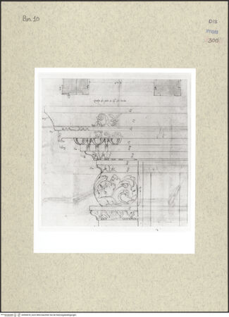 Vorderseite von Courtauld Institute, Conway Library [https://www.deutsche-digitale-bibliothek.de/content/lizenzen/rv-ez/] Aufmaß des Gebälks des Argentarierbogens am Forum Boarium in Rom - , bh494078_recto. Foto.