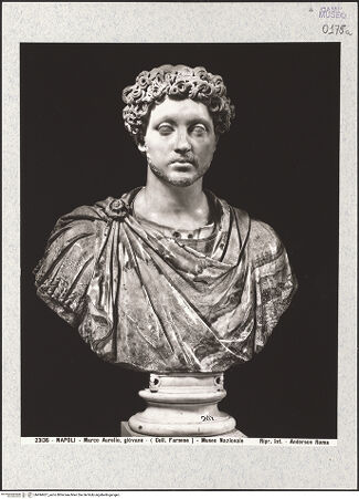 Vorderseite von Alinari [https://www.deutsche-digitale-bibliothek.de/content/lizenzen/rv-ez/] Büste des jungen Marc Aurel - Gesamtansicht, bh494427_recto. Foto.