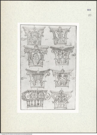 Vorderseite von Courtauld Institute [https://www.deutsche-digitale-bibliothek.de/content/lizenzen/rv-ez/] Houfe AlbumFolio 45: Aufnahme bestimmter Säulenkapitelle in Rom und Neapel - , bh494464_recto. Foto.