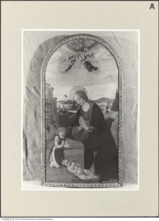 Vorderseite von Sopr. BAS FI [https://www.deutsche-digitale-bibliothek.de/content/lizenzen/rv-ez/] Maria und der Johannesknabe beten das Jesuskind an - , bh494725_recto. Foto.