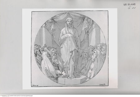 Vorderseite von Istituto Nazionale per la Grafica [http://creativecommons.org/publicdomain/mark/1.0/] Weibliche Figur auf einem Piedestal, von Geistlichen oder Gelehren umgeben - , bh495072. Foto.