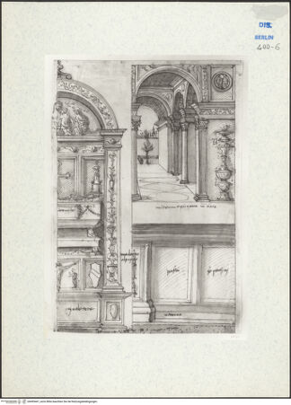 Vorderseite von Staatliche Museen zu Berlin - Preußischer Kulturbesitz [https://www.deutsche-digitale-bibliothek.de/content/lizenzen/rv-ez/] Vorhalle mit Arkaden und Sockelzone, Wandgrab (Variante nach dem Grabmal des Guglielmo Rocca von A. Bregno (Werkstatt), Rom, S. Maria del Popolo), - , bh495447_recto. Foto: Anders, Jörg P..