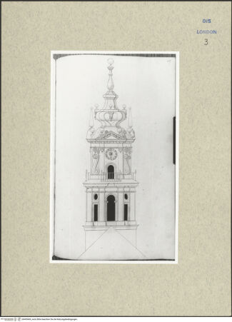 Vorderseite von Courtauld Institute [https://www.deutsche-digitale-bibliothek.de/content/lizenzen/rv-ez/] Varii Disegni d'Architettura...Seite 49: Aufriss eines Kirchturms - , bh495469_recto. Foto.