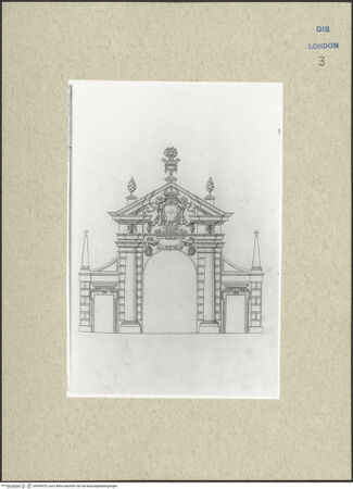 Vorderseite von Courtauld Institute [https://www.deutsche-digitale-bibliothek.de/content/lizenzen/rv-ez/] Varii Disegni d'Architettura...Seite 57: Entwurf für einen Triumphbogen in einer Gartenanlage - , bh495475_recto. Foto.
