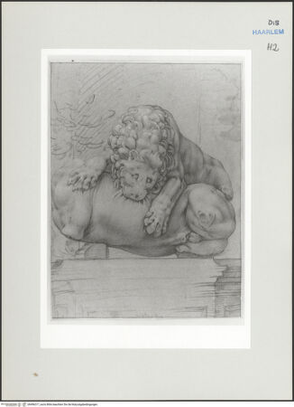 Vorderseite von Teylers Museum [http://creativecommons.org/publicdomain/mark/1.0/] Römische StudienmappeEin Löwe, der ein Pferd reißt - , bh496317_recto. Foto.