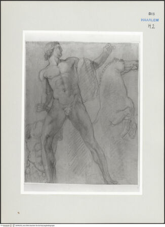 Vorderseite von Teylers Museum [http://creativecommons.org/publicdomain/mark/1.0/] Römische StudienmappeEiner der Dioskuren auf dem Quirinal (Opus Phidiae) - , bh496330_recto. Foto.