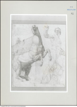 Vorderseite von Teylers Museum [http://creativecommons.org/publicdomain/mark/1.0/] Römische StudienmappeEiner der Dioskuren auf dem Quirinal (Opus Praxitelis) - , bh496331_recto. Foto.