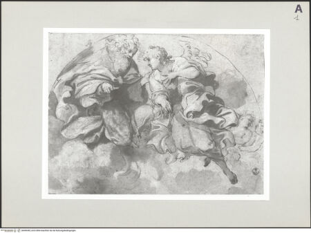 Vorderseite von Museum [https://www.deutsche-digitale-bibliothek.de/content/lizenzen/rv-ez/] Lünette mit Gottvater, Engeln und Putten (Studie für das Fresko in Santa Maria della Pace, Rom) - , bh496383_recto. Foto.