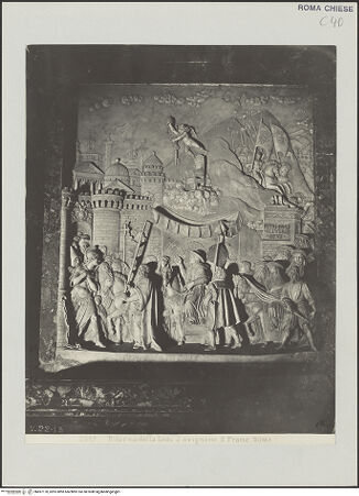 Vorderseite von Archivio Fotografico Musei Vaticani [https://www.deutsche-digitale-bibliothek.de/content/lizenzen/rv-ez/] Grabmal von Papst Gregor XI. - Detail: Relief mit der Rückkehr Papst Gregors XI. aus Avignon, bh497170_recto. Foto.