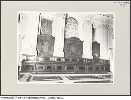 Vorderseite von Sopr. BAS ROMA [https://www.deutsche-digitale-bibliothek.de/content/lizenzen/rv-ez/] Sant'AgostinoSakristei - Seitenwand mit Gestühl (1756-1760), bh497199_recto. Foto.