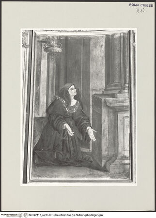 Vorderseite von Sopr. BAS ROMA [https://www.deutsche-digitale-bibliothek.de/content/lizenzen/rv-ez/] Szenen aus dem Leben der heiligen Chiara da MontefalcoDie Heilige im Gebet - , bh497210_recto. Foto.