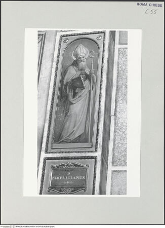 Vorderseite von Sopr. BAS ROMA [https://www.deutsche-digitale-bibliothek.de/content/lizenzen/rv-ez/] Die vier Kirchenväter und vier gelehrte AugustinerheiligeHeiliger Simplicianus - , bh497220_recto. Foto.