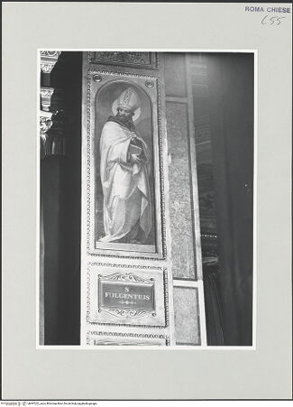 Vorderseite von Sopr. BAS ROMA [https://www.deutsche-digitale-bibliothek.de/content/lizenzen/rv-ez/] Die vier Kirchenväter und vier gelehrte AugustinerheiligeHeiliger Fulgentius - , bh497222_recto. Foto.