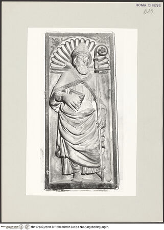 Vorderseite von Sopr. BAS ROMA [https://www.deutsche-digitale-bibliothek.de/content/lizenzen/rv-ez/] Die vier lateinischen KirchenväterHeiliger Ambrosius - Gesamtansicht, bh497237_recto. Foto.